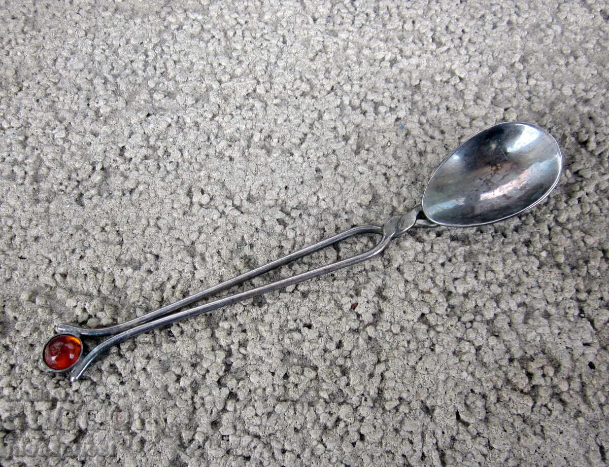 Ασημί με ρωσική σήμανση; κουτάλι κουταλάκι τσαγιού με κεχριμπάρι Ασημί με ρωσική σήμανση; κουτάλι κουταλάκι τσαγιού με κεχριμπάρι