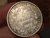 France 5 francs 1851 A Paris Serres second republic silver