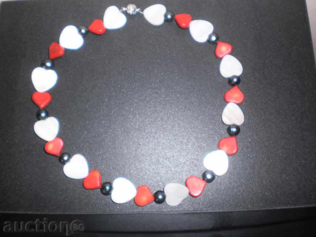 Heart-shaped red coral and mother-of-pearl necklace with pearls - 6 Heart-shaped red coral and mother-of-pearl necklace with pearls - 6