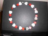 Heart-shaped red coral and mother-of-pearl necklace with pearls