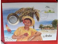 Insula Aruba-1 gulden 1988 și timbru poștal într-un plic frumos