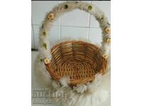 A woven wooden basket from a wedding.