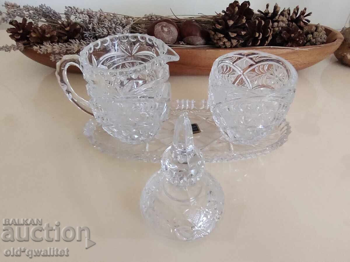 Auction  Set - crystal! Tray and candy dish with a jug