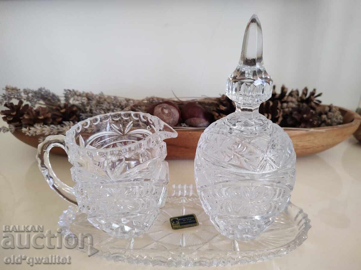 Set - crystal! Tray and candy dish with a jug