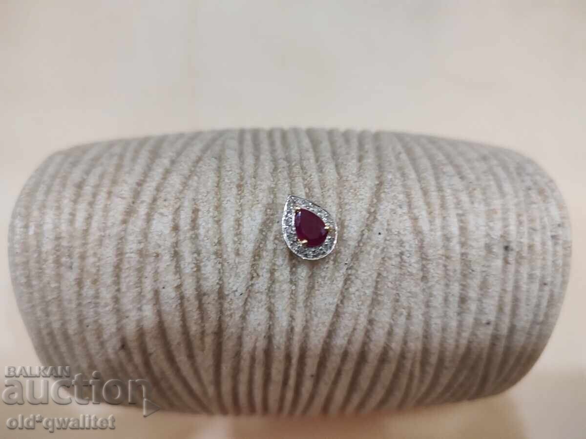 MEDALLION - drop, 925 silver, gold plating, stones: Ruby and Dia. with price 197.00 BGN | € 100.72 MEDALLION - drop, 925 silver, gold plating, stones: Ruby and Dia. with price 197.00 BGN | € 100.72