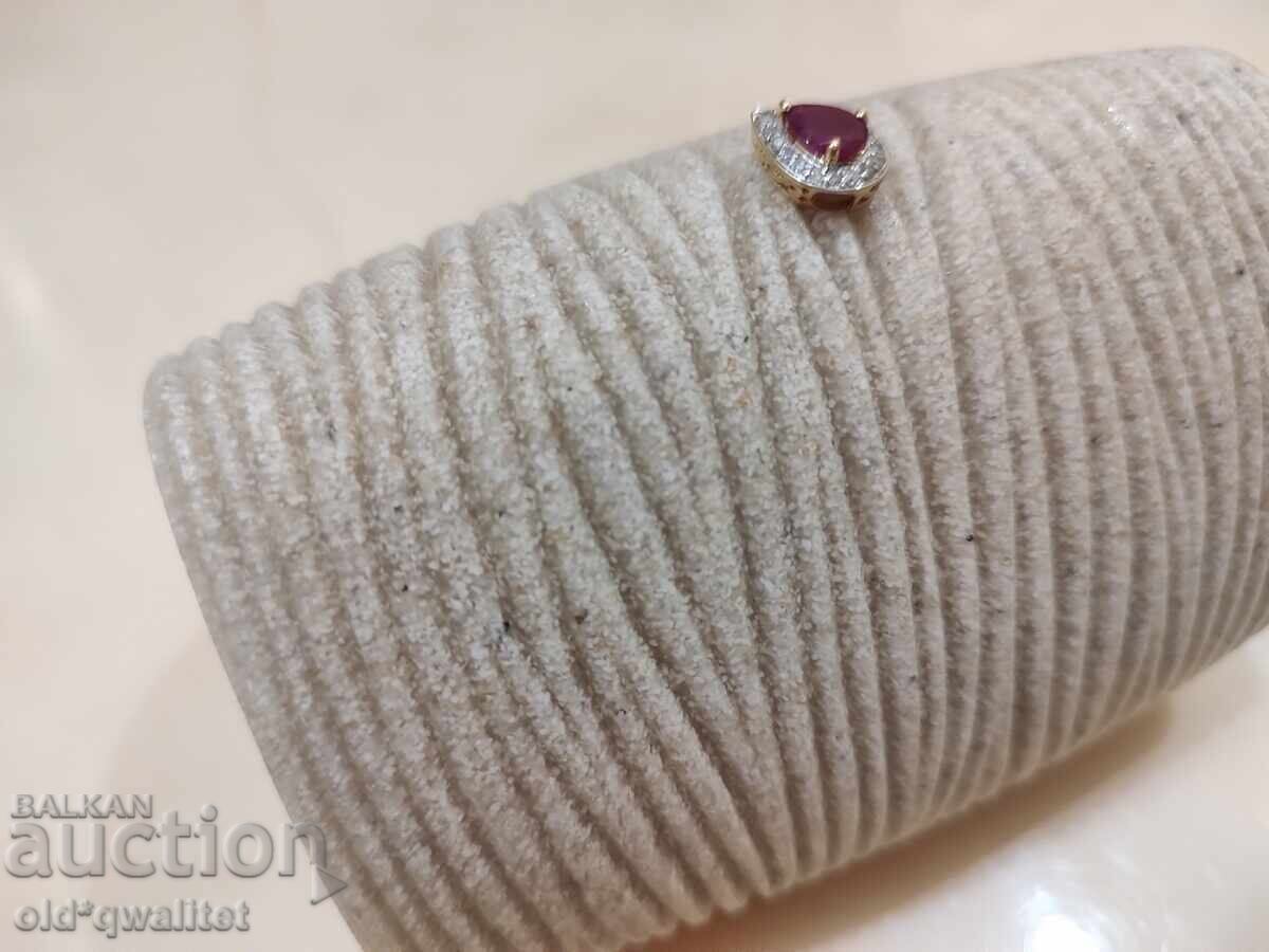 Auction MEDALLION - drop, 925 silver, gold plating, stones: Ruby and Dia. Auction MEDALLION - drop, 925 silver, gold plating, stones: Ruby and Dia.