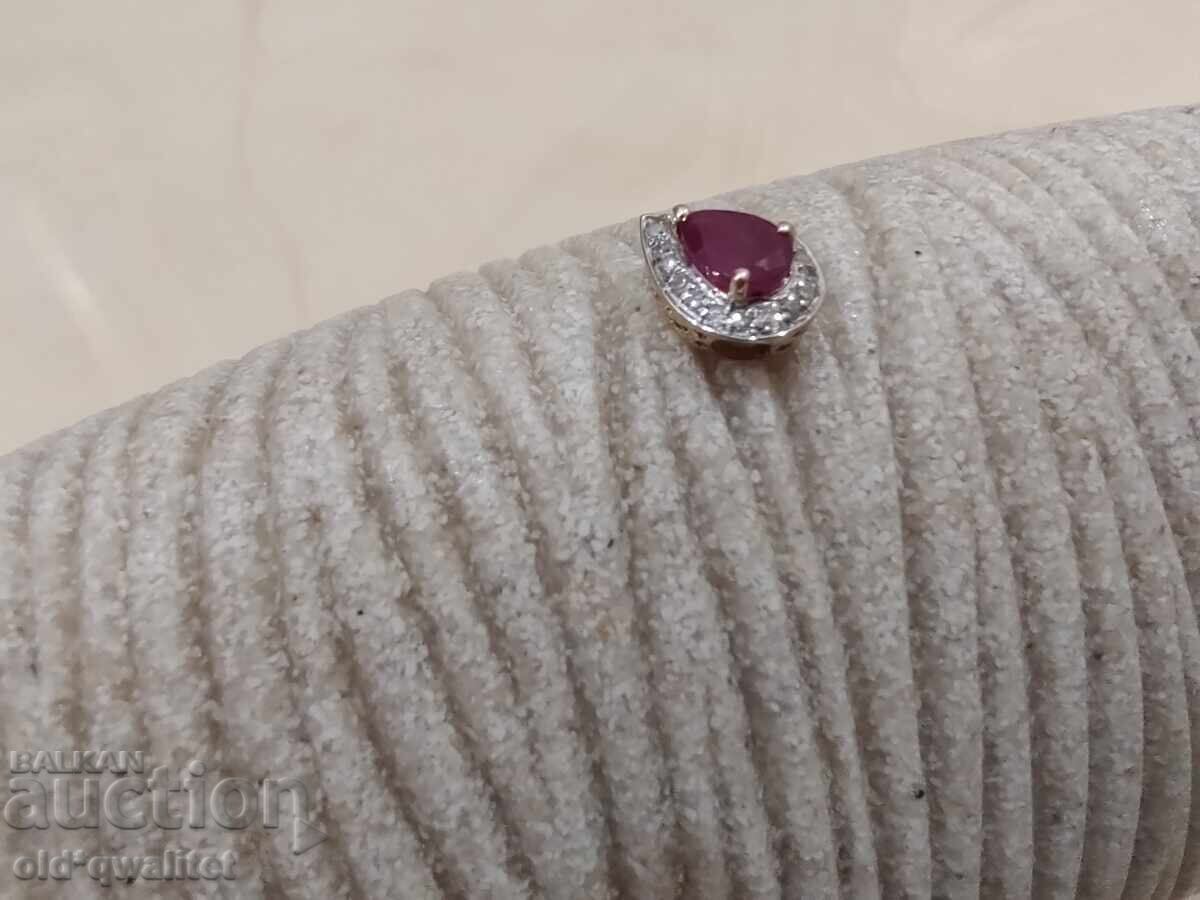 Delivery of MEDALLION - drop, 925 silver, gold plating, stones: Ruby and Dia. Delivery of MEDALLION - drop, 925 silver, gold plating, stones: Ruby and Dia.