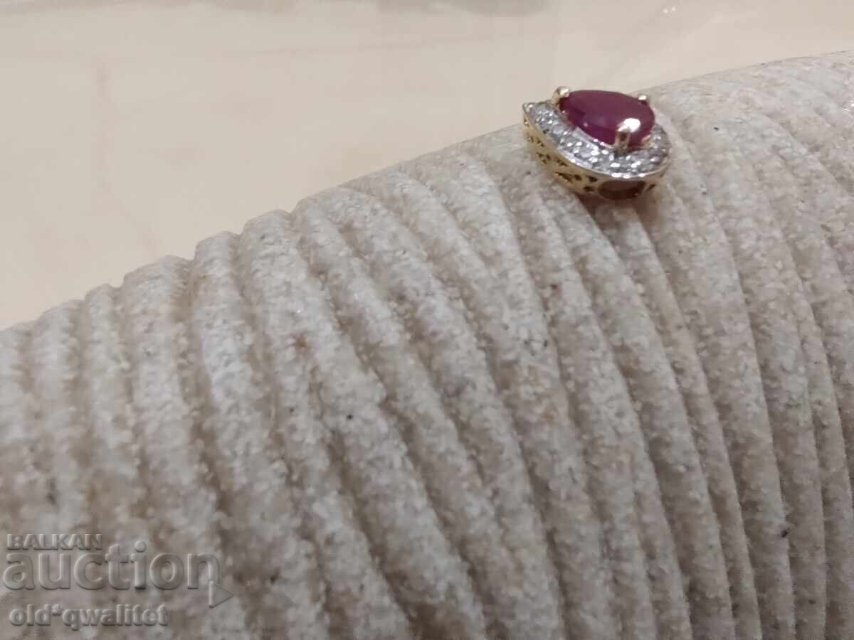 MEDALLION - drop, 925 silver, gold plating, stones: Ruby and Dia. - 5 MEDALLION - drop, 925 silver, gold plating, stones: Ruby and Dia. - 5