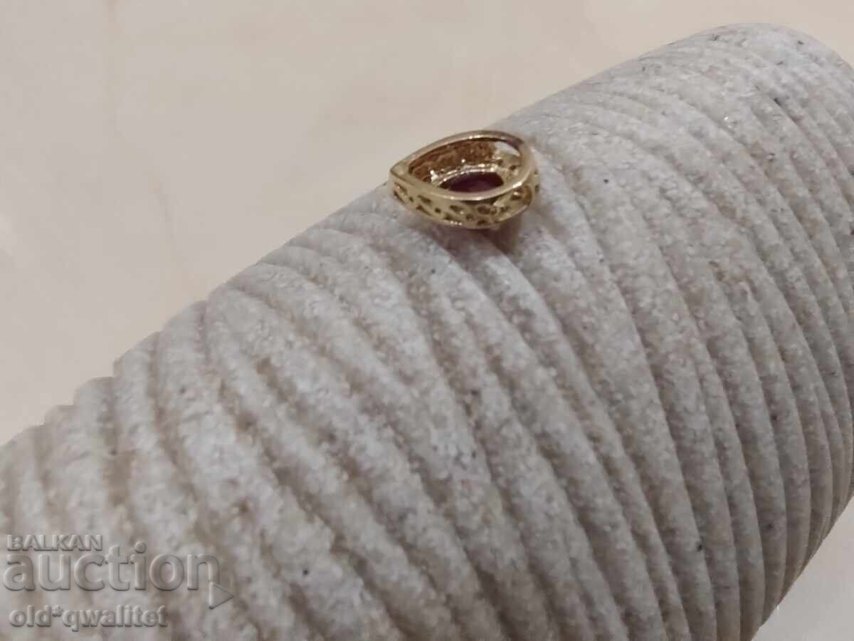 MEDALLION - drop, 925 silver, gold plating, stones: Ruby and Dia. - 6 MEDALLION - drop, 925 silver, gold plating, stones: Ruby and Dia. - 6