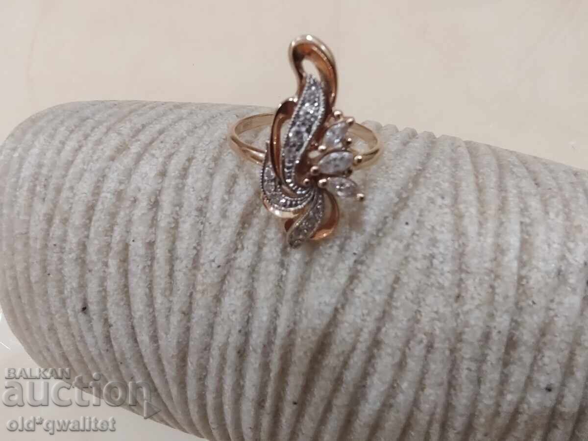 GOLDEN Russian RING, Cubic Zirconia/ Cubic Zirconia, 583/ 14 carats - 5 GOLDEN Russian RING, Cubic Zirconia/ Cubic Zirconia, 583/ 14 carats - 5