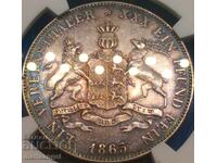 Thaler 1863 Germany Württemberg NGC AU Details silver Patina