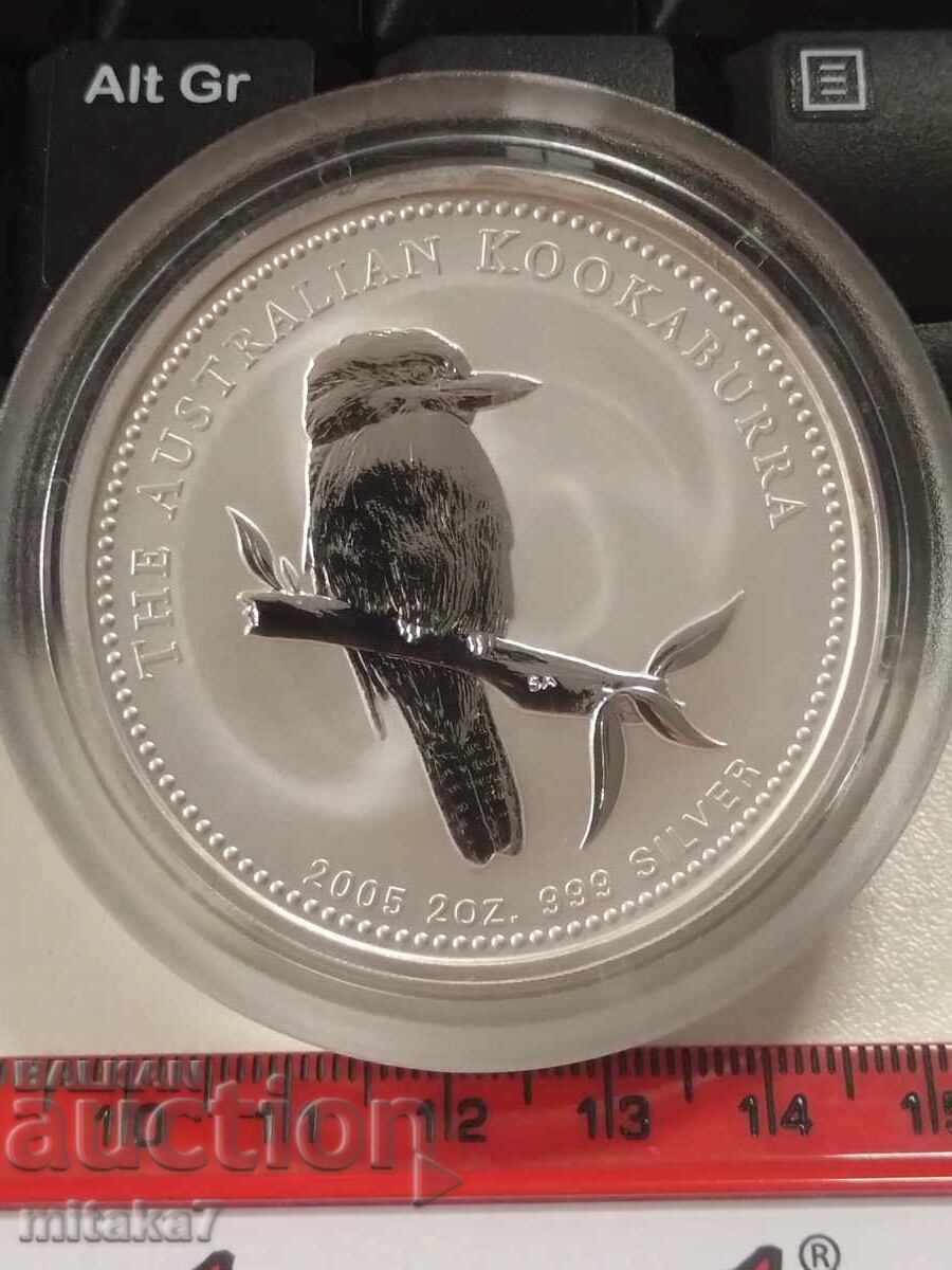 Moneda de argint Kookaburra, 2 oz, Australia, 2005