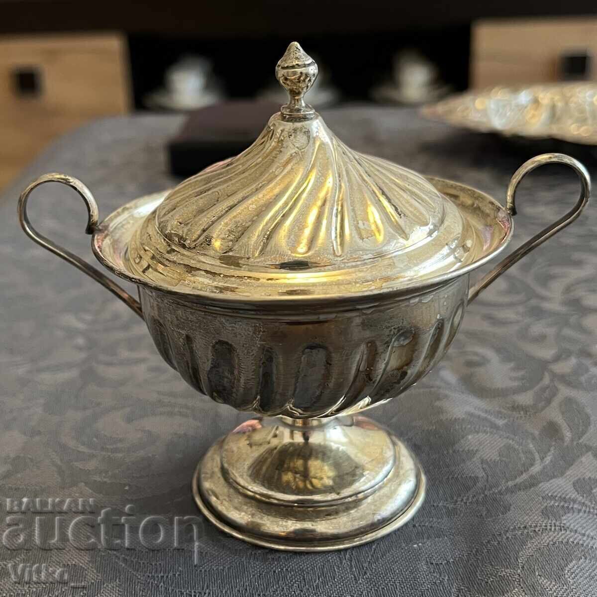 Silver Italian sugar bowl, candy box, markings with price 129.00 BGN | € 65.96 Silver Italian sugar bowl, candy box, markings with price 129.00 BGN | € 65.96