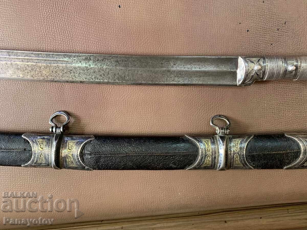 SILVER GOLD-PLATED SHASHKA YATAGAN SABER KNIFE DAGGER STILETTO ORIGINAL with price 13900.00 BGN | € 7106.96 SILVER GOLD-PLATED SHASHKA YATAGAN SABER KNIFE DAGGER STILETTO ORIGINAL with price 13900.00 BGN | € 7106.96