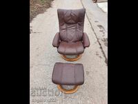 Norwegian leather armchair with sleep option and footstool!!!