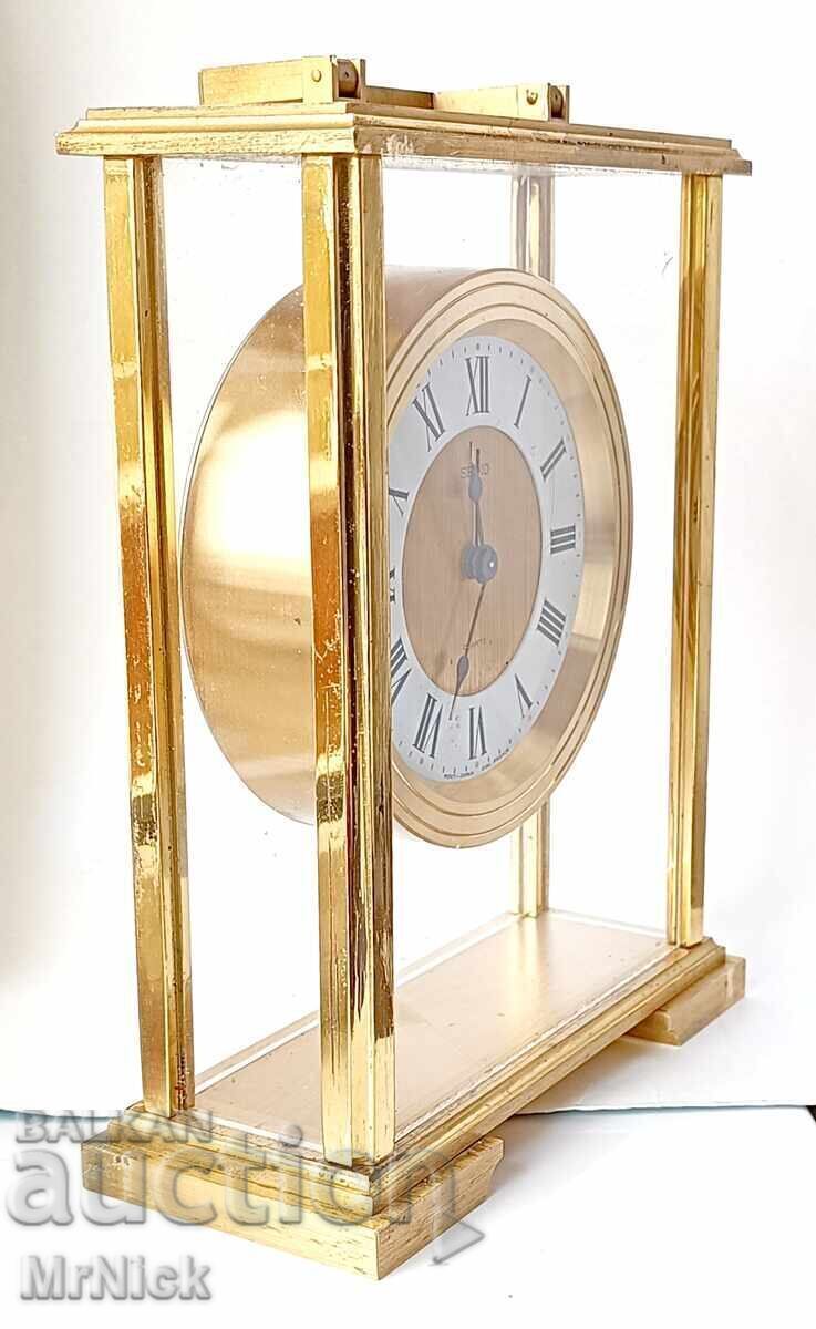 Auction Seiko quartz alarm clock made of brass and glass Auction Seiko quartz alarm clock made of brass and glass