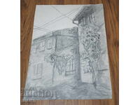 Old Master Drawing Pencil painting of an old house