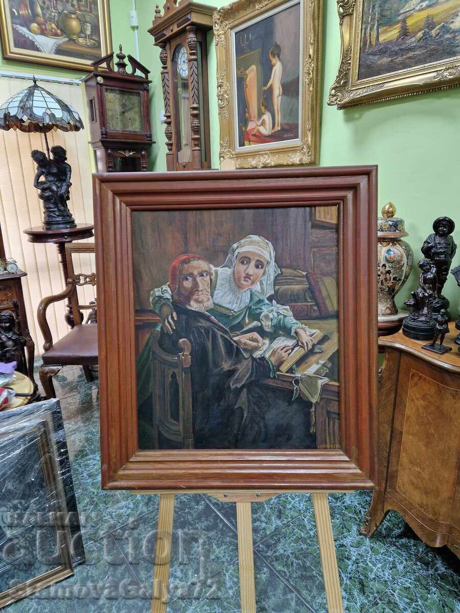 Beautiful antique large Belgian oil painting with price 298.00 BGN | € 152.36 Beautiful antique large Belgian oil painting with price 298.00 BGN | € 152.36