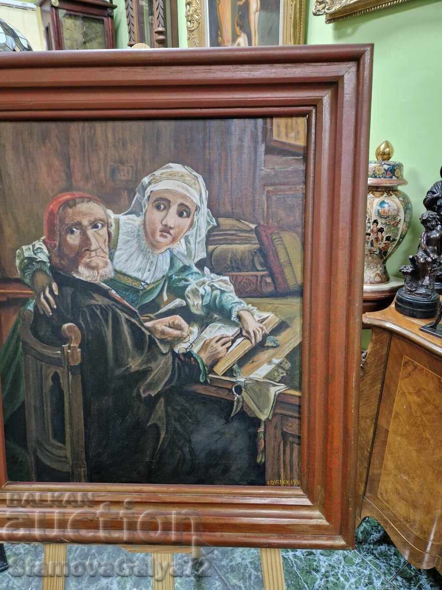 Beautiful antique large Belgian oil painting - 6 Beautiful antique large Belgian oil painting - 6