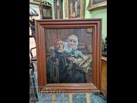 Beautiful antique large Belgian oil painting