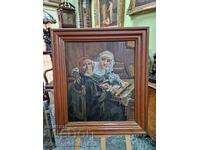 O minunată pictură în ulei belgiană antică mare