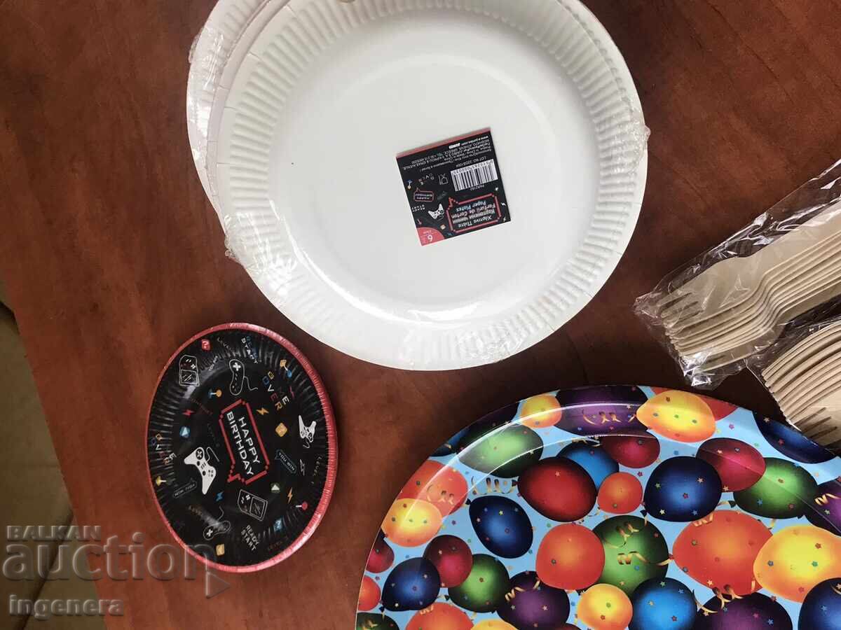 BIRTHDAY TABLEWARE SET PRESSED CARDBOARD PLASTIC NEW - 7 BIRTHDAY TABLEWARE SET PRESSED CARDBOARD PLASTIC NEW - 7