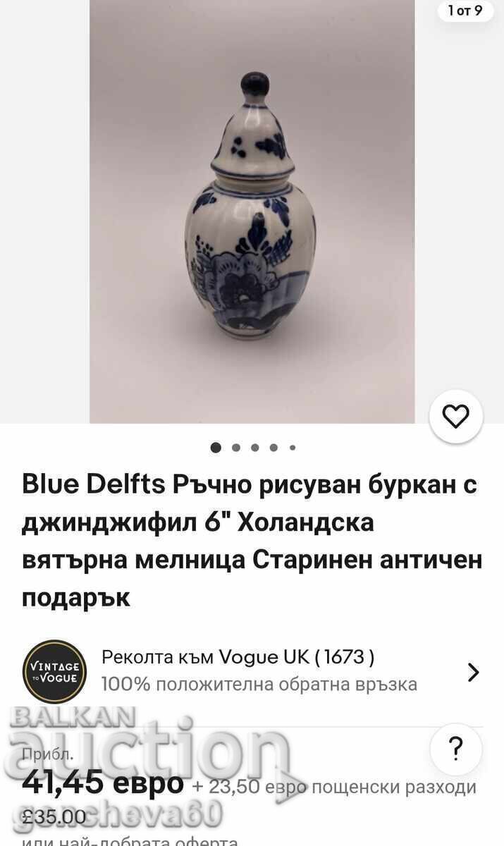 Ръчно рисуван буркан-урна Delft Холандия - 6 Ръчно рисуван буркан-урна Delft Холандия - 6