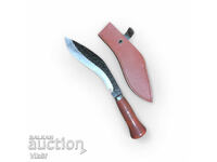 forged kukri with wooden handle and leather scabbard - 35.5 cm