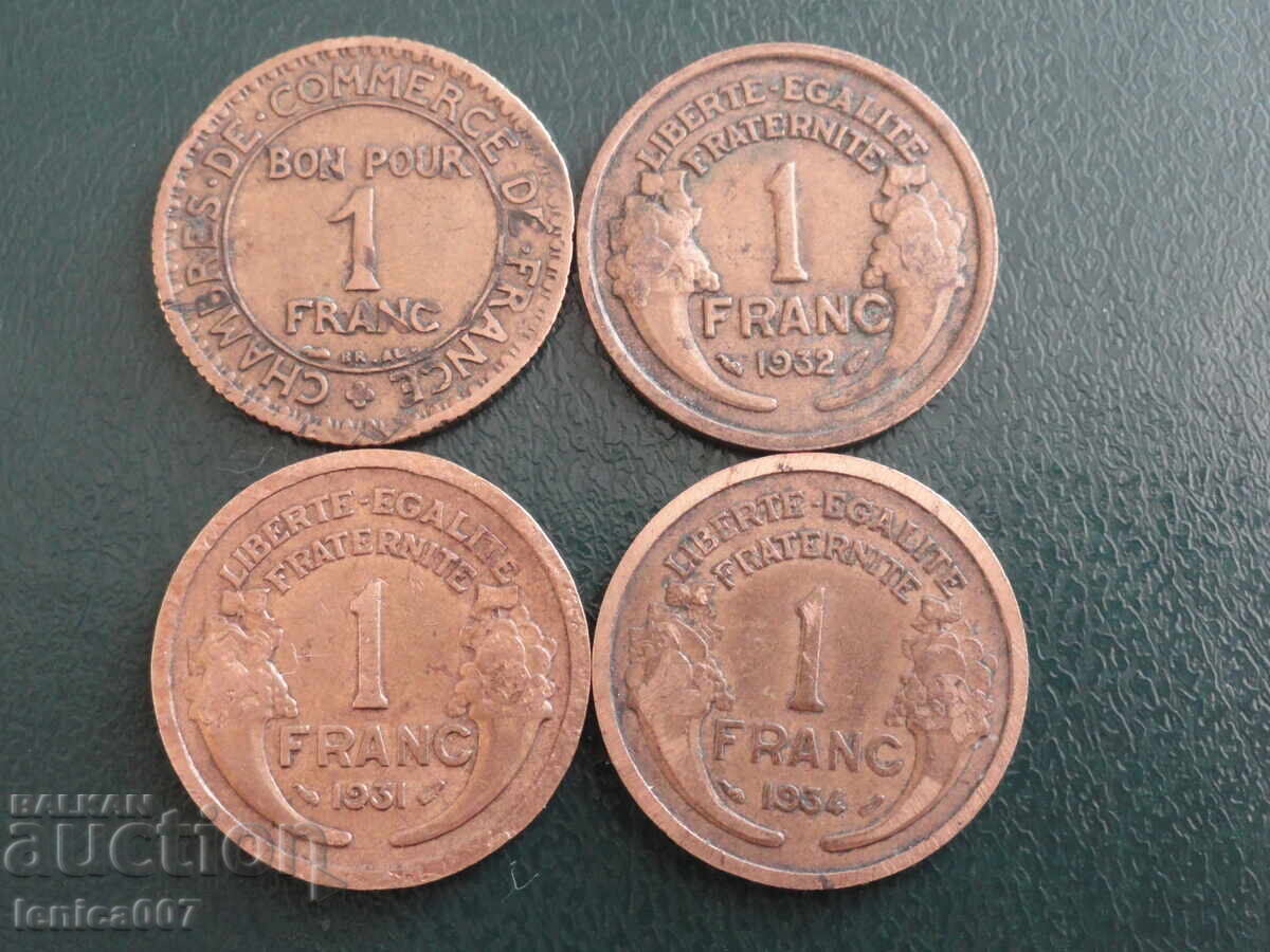 Delivery of France 1922-34 - 1 franc (4 pieces) Delivery of France 1922-34 - 1 franc (4 pieces)