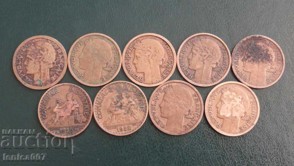 Auction France 1922-39 - 1 franc (9 pieces) Auction France 1922-39 - 1 franc (9 pieces)