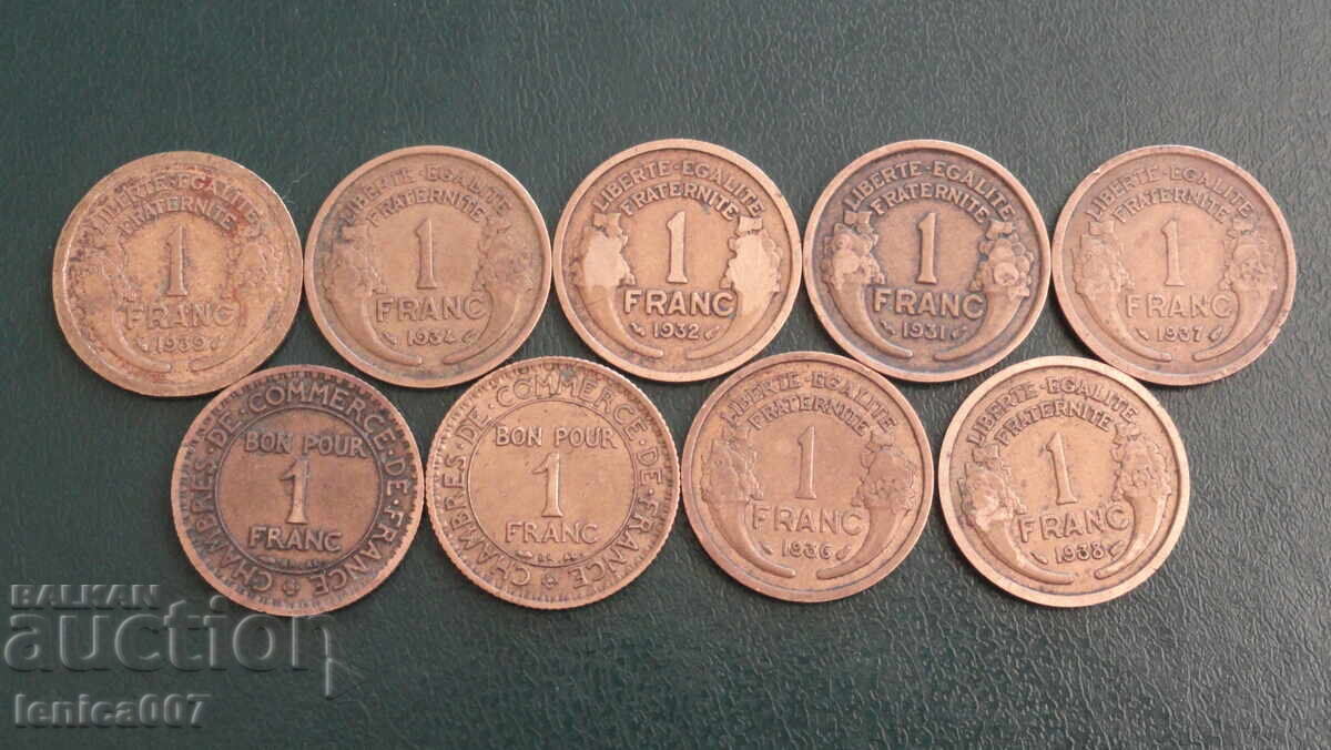 France 1922-39 - 1 franc (9 pieces) - 6 France 1922-39 - 1 franc (9 pieces) - 6