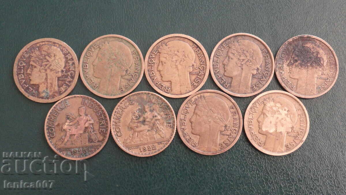 France 1922-39 - 1 franc (9 pieces) France 1922-39 - 1 franc (9 pieces)