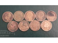 France 1922-39 - 1 franc (9 pieces)