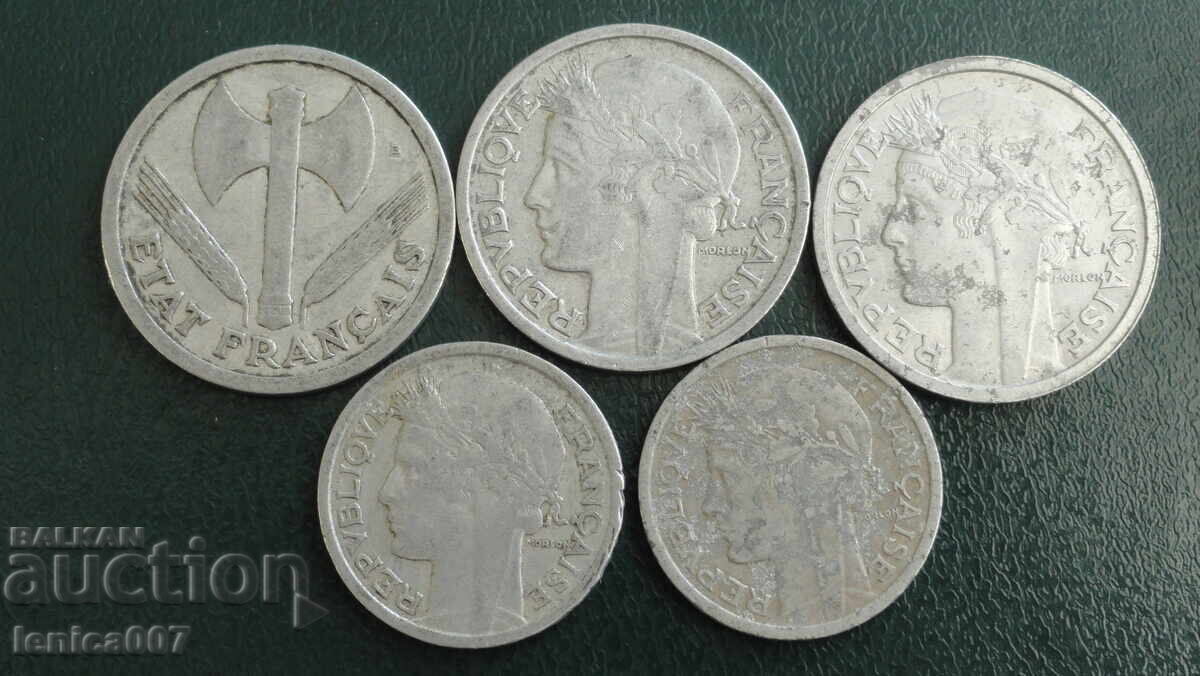 France 1943-59 - Aluminum francs (5 pieces) with price 5.60 BGN | € 2.86 France 1943-59 - Aluminum francs (5 pieces) with price 5.60 BGN | € 2.86