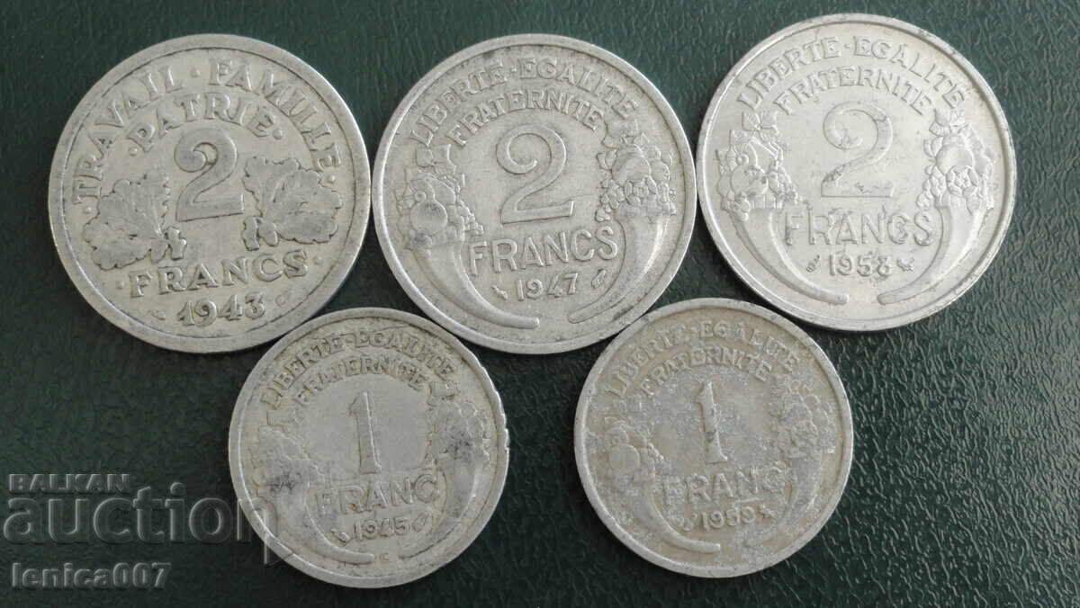 Auction France 1943-59 - Aluminum francs (5 pieces) Auction France 1943-59 - Aluminum francs (5 pieces)