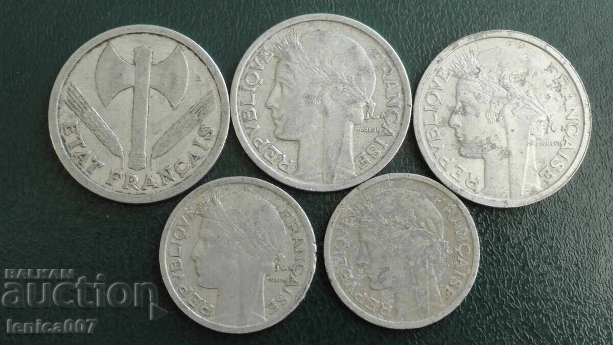 Delivery of France 1943-59 - Aluminum francs (5 pieces) Delivery of France 1943-59 - Aluminum francs (5 pieces)