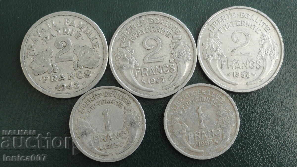 France 1943-59 - Aluminum francs (5 pieces) - 5 France 1943-59 - Aluminum francs (5 pieces) - 5