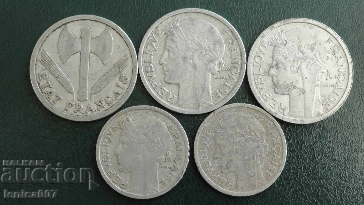 France 1943-59 - Aluminum francs (5 pieces) - 6 France 1943-59 - Aluminum francs (5 pieces) - 6