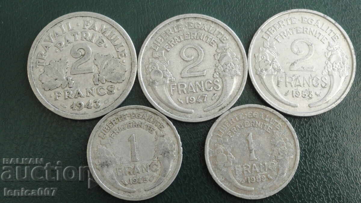 France 1943-59 - Aluminum francs (5 pieces) France 1943-59 - Aluminum francs (5 pieces)