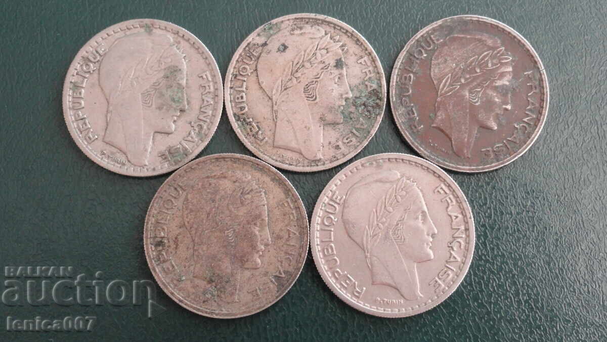 Auction France 1945-49 - 10 francs (5 pieces) Auction France 1945-49 - 10 francs (5 pieces)