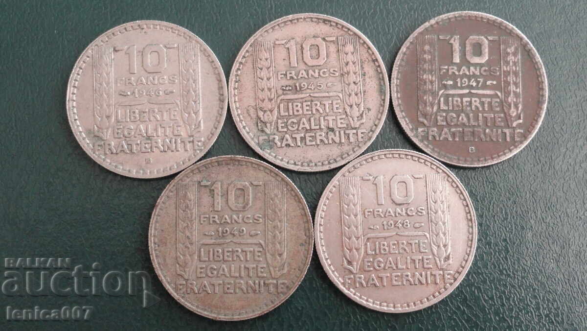 France 1945-49 - 10 francs (5 pieces) - 6 France 1945-49 - 10 francs (5 pieces) - 6