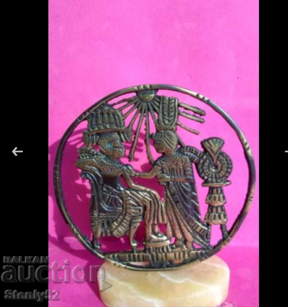 Egyptian souvenir made of cast brass with marble base Egyptian souvenir made of cast brass with marble base