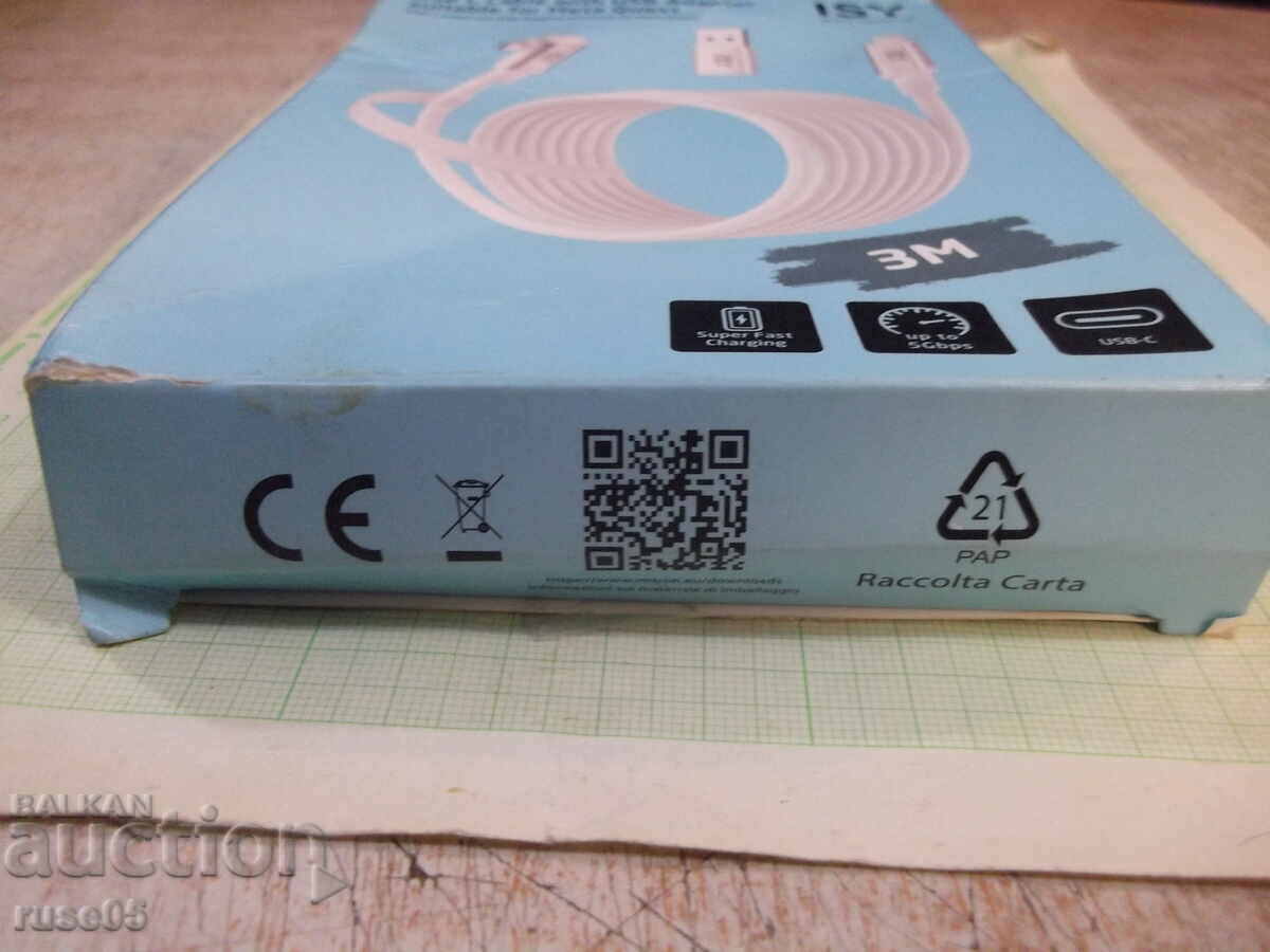 "ISY" cable for charging and data transfer USB-C to USB-C-3m. - 6 "ISY" cable for charging and data transfer USB-C to USB-C-3m. - 6