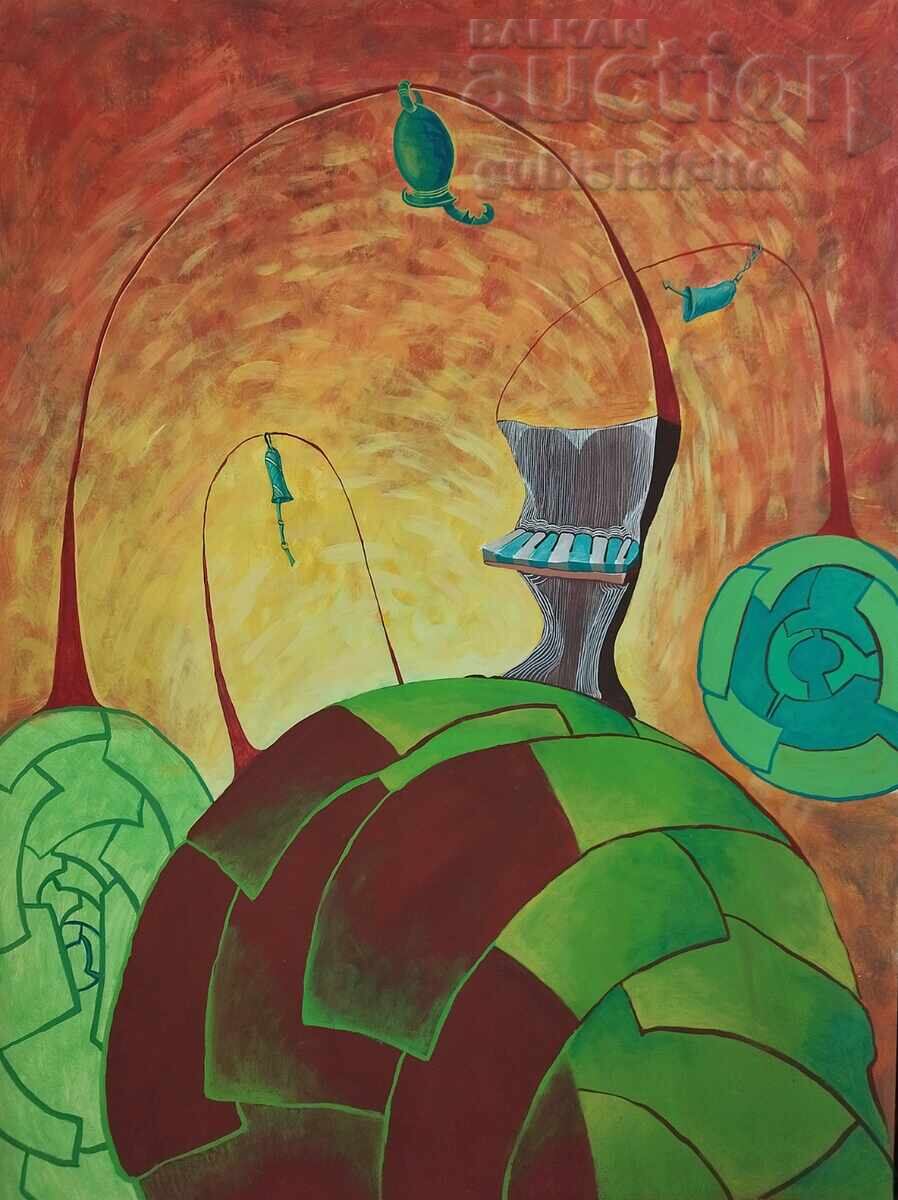 Painting, composition, Bulgarian author, 1990s. Painting, composition, Bulgarian author, 1990s.