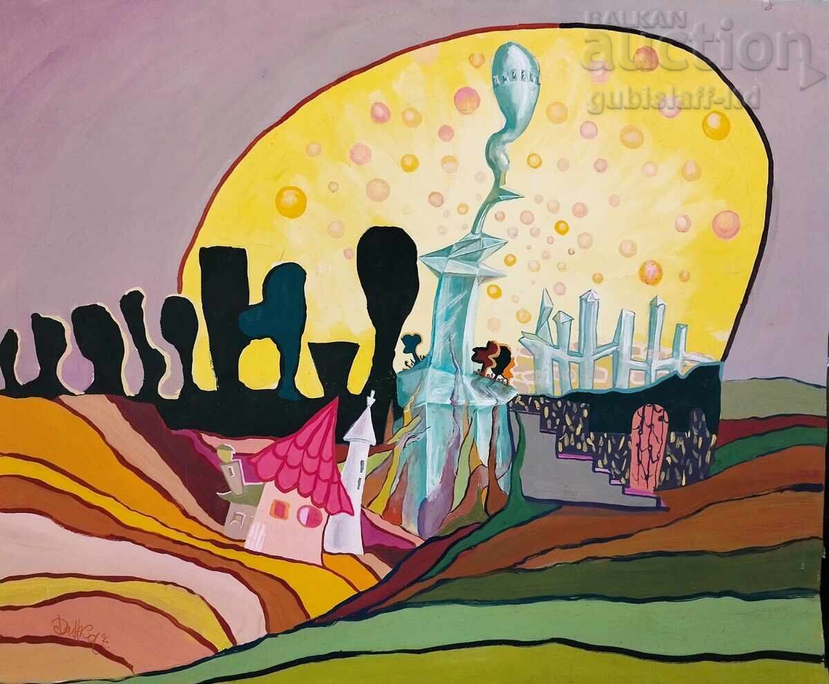 Painting, surrealism, signed "Dinka", 1994