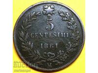 5 centesimi 1861 M-Milan Italia Victor Emmanuel II