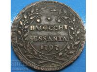 Пий VI 1797 60 байочи (Сесанта) Ватикан 14,47г RARE