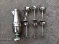 Set of metal cups with jug, Old service