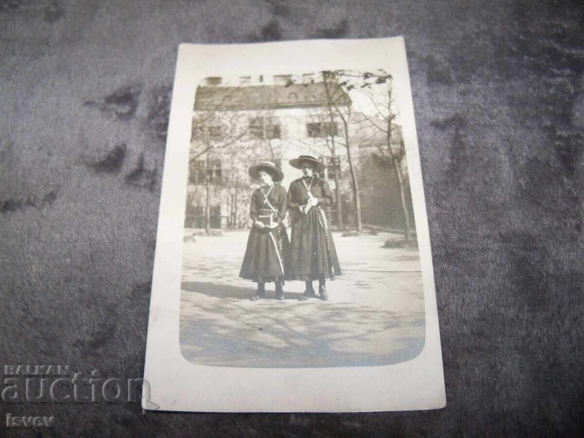 Old postcard photo of schoolgirls in a boarding school Old postcard photo of schoolgirls in a boarding school