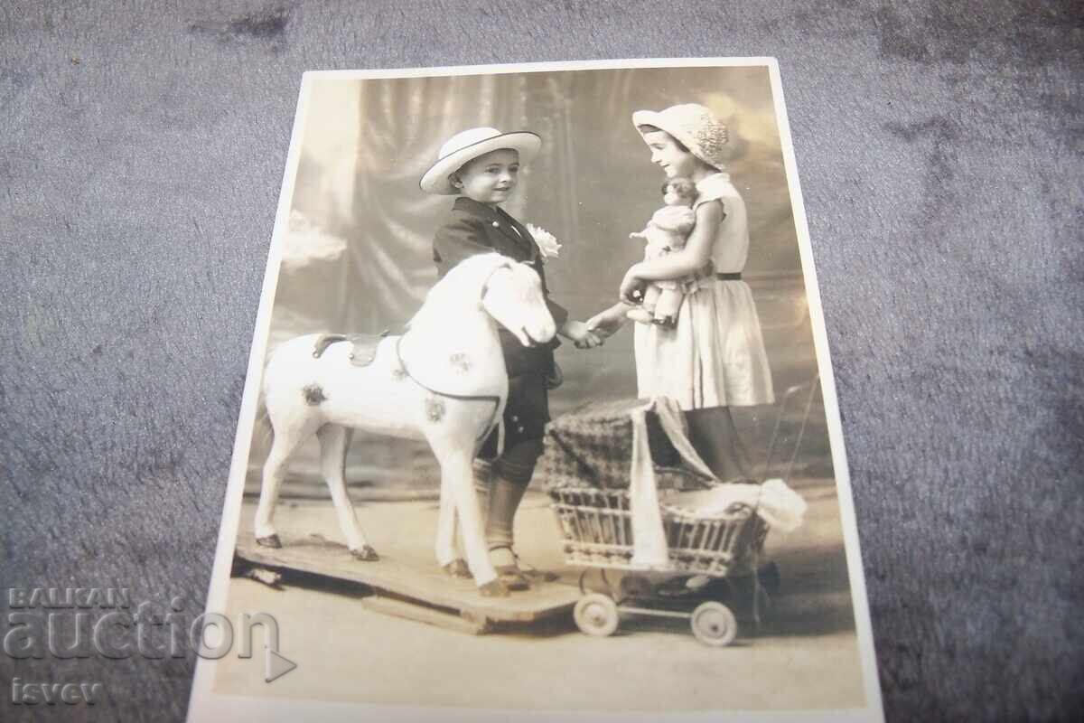 Old postcard photo of children with toys with price 10.00 BGN | € 5.11 Old postcard photo of children with toys with price 10.00 BGN | € 5.11